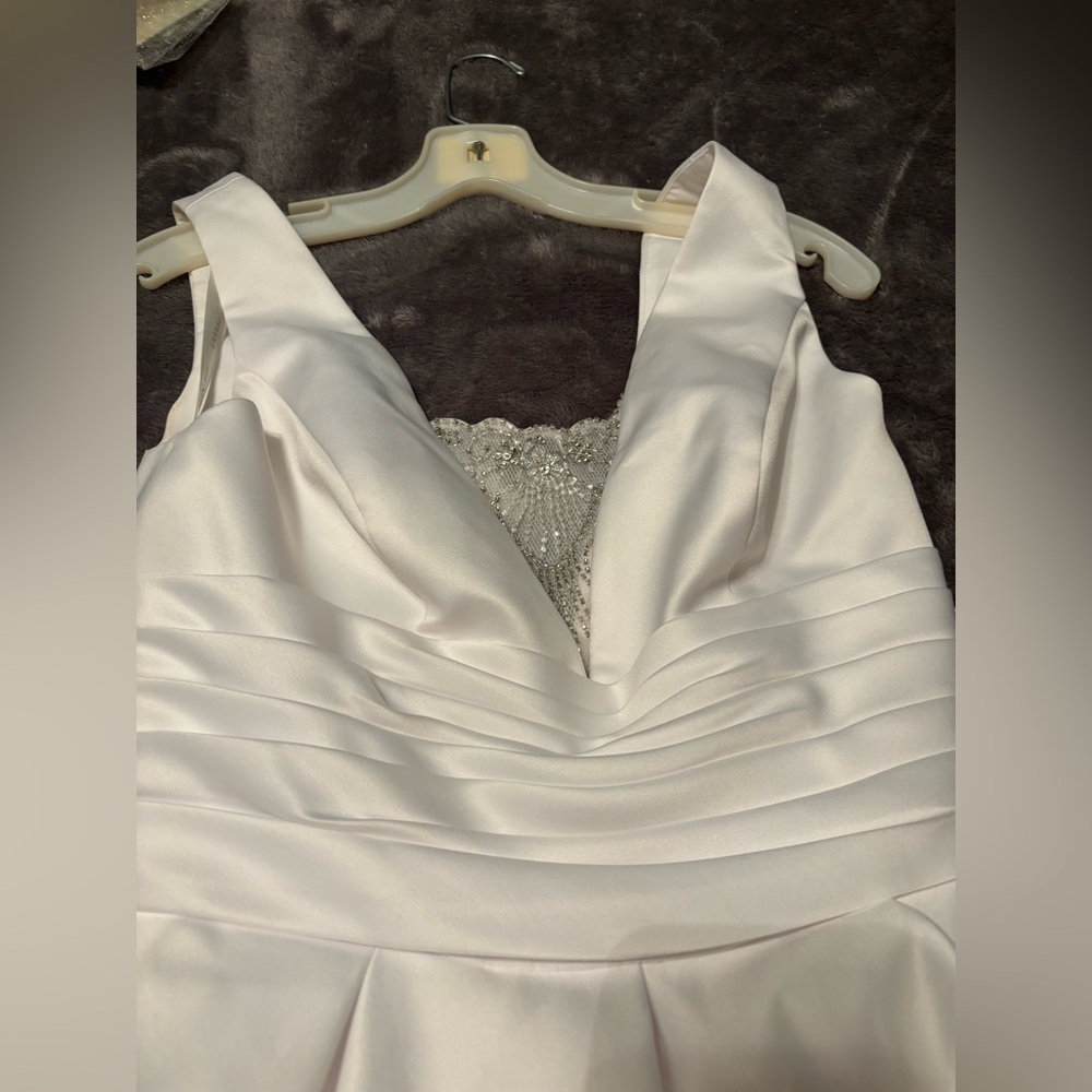 DAVID'S BRIDAL Cummerbund Satin Ball Gown Wedding Dress STYLE# V3848 Size 6 - Picture 9 of 14